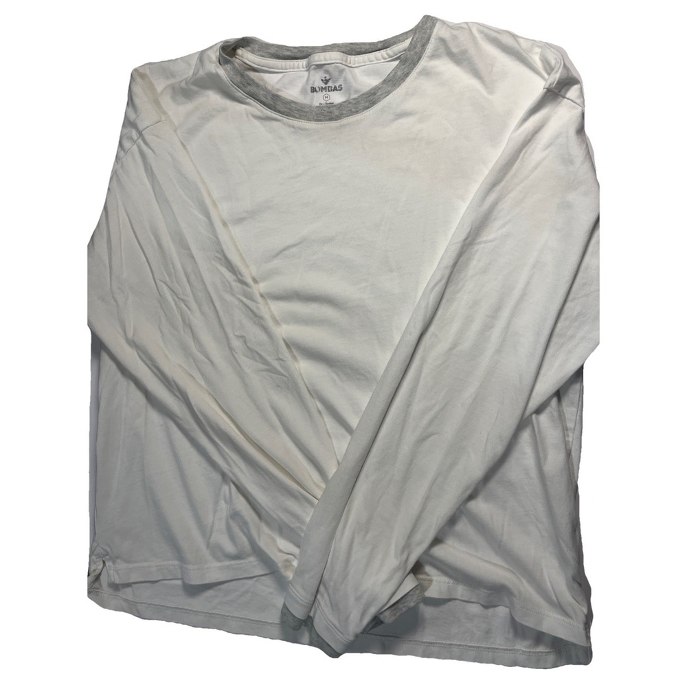 Size Medium Long Sleeve Bombas T-shirt With Gray Accents On Collar And Sleeves
